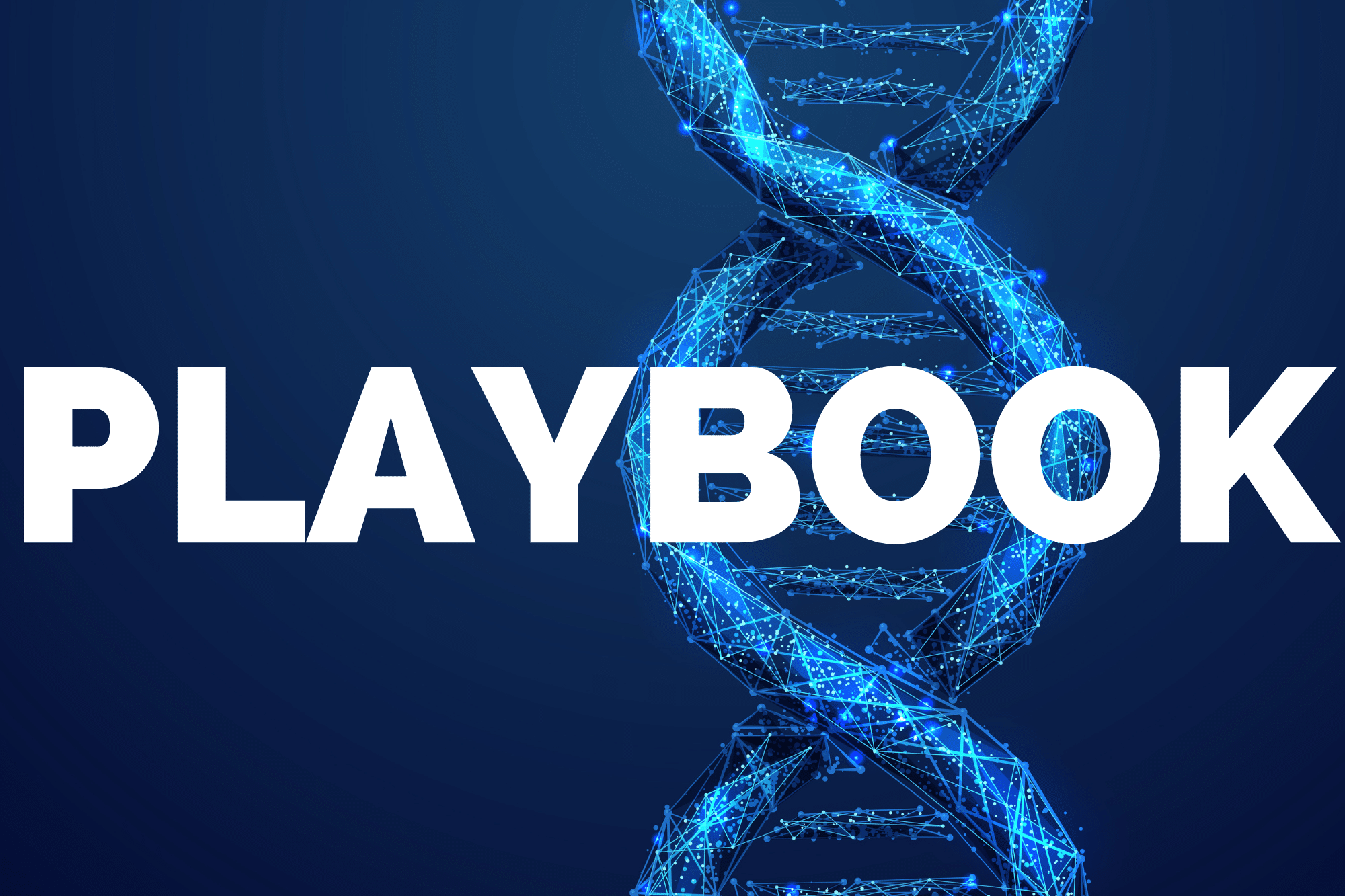 Digital DNA helix with PLAYBOOK text overlay.